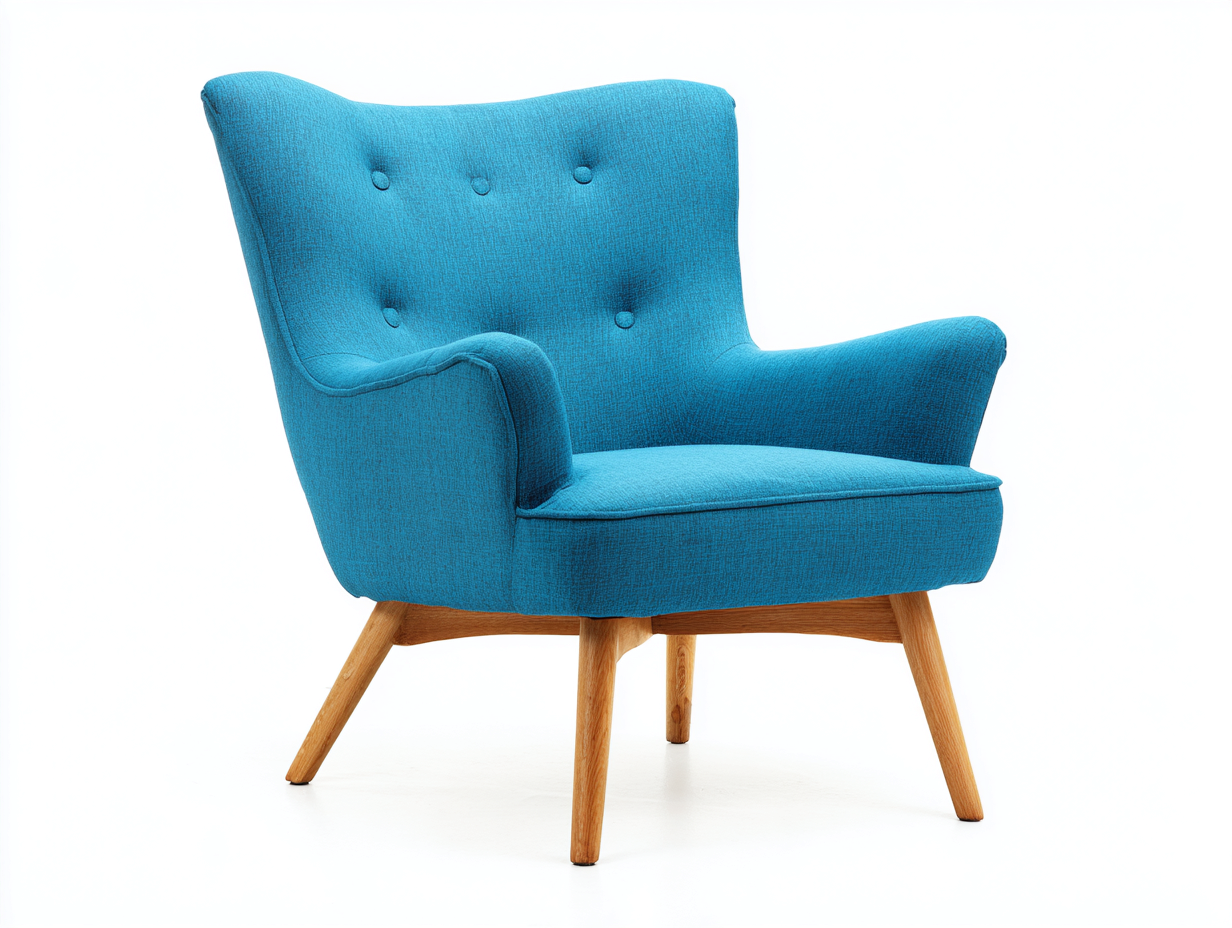 Fauteuil en tissu 78x82x90 cm - bleu turquoise / pieds chêne clair - style rétro scandinave-Homelyia