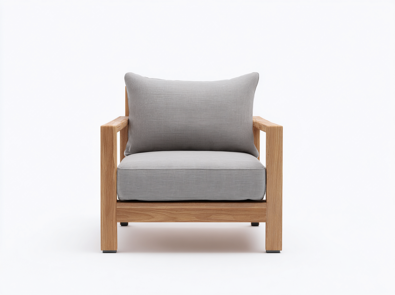 Fauteuil de jardin en bois de teck 80x85x80 cm - couleur bois naturel/gris clair - style moderne minimaliste-Homelyia