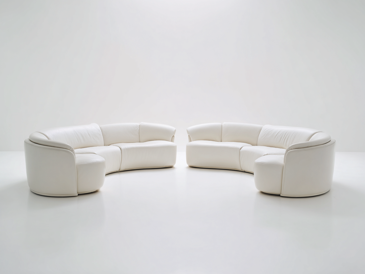 Ensemble de 2 canapés d'angle - cuir véritable blanc - 265x120x80 cm - design arrondi contemporain - confort haut de gamme-Homelyia