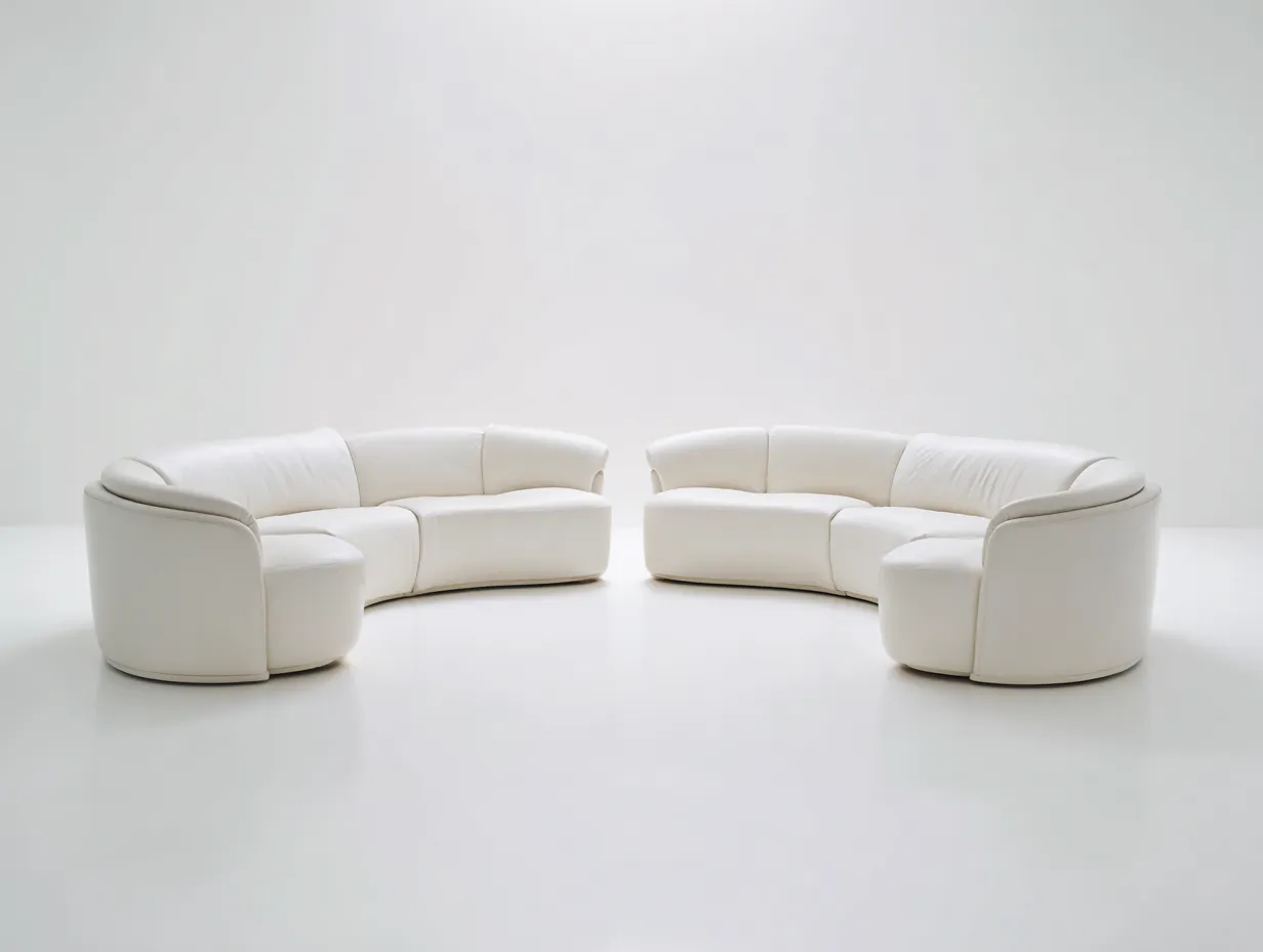 Ensemble de 2 canapés d'angle - cuir véritable blanc - 265x120x80 cm - design arrondi contemporain - confort haut de gamme-Homelyia