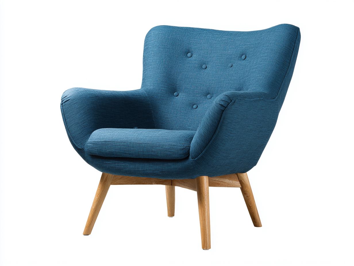 Fauteuil en tissu avec pieds en bois 82x85x90 cm - bleu/bois naturel - style moderne-Homelyia