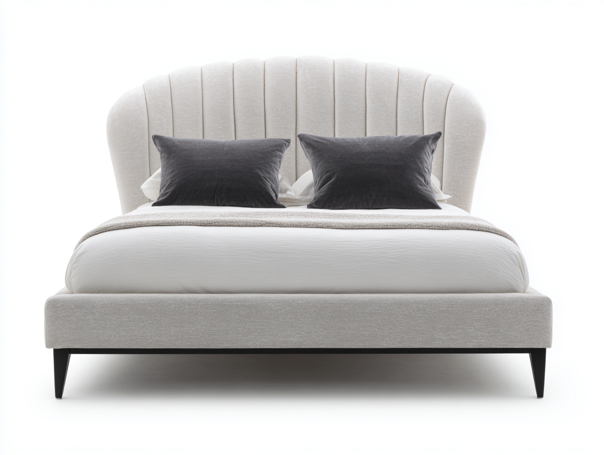 Lit double tapissé 165x210x115 cm - beige clair - style contemporain avec tête de lit élégante-Homelyia