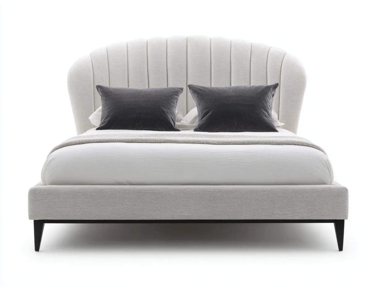 Lit double tapissé 165x210x115 cm - beige clair - style contemporain avec tête de lit élégante-Homelyia