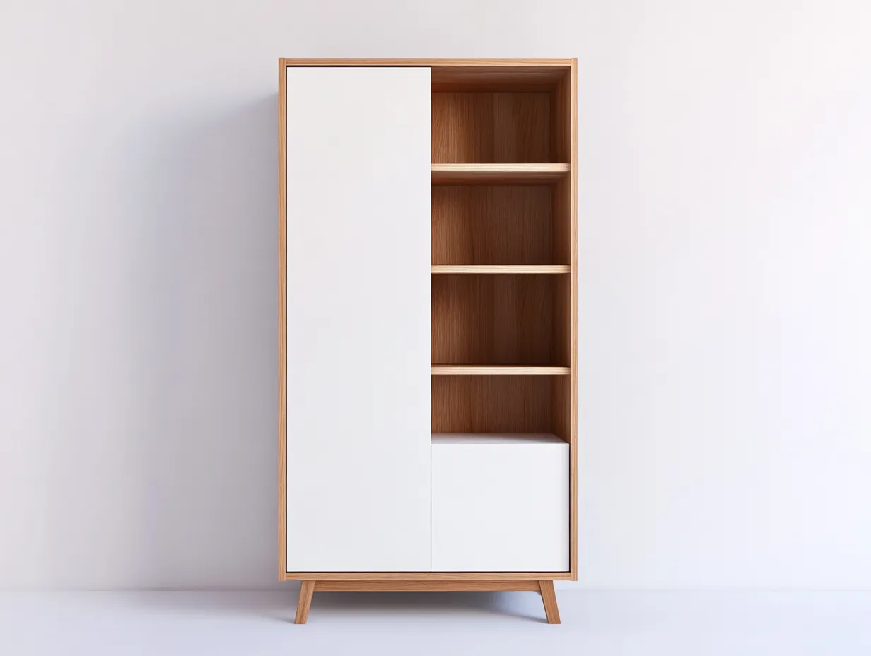 Bibliothèque en bois 100x35x180 cm - chêne clair/blanc - design scandinave avec espace de rangement-Homelyia