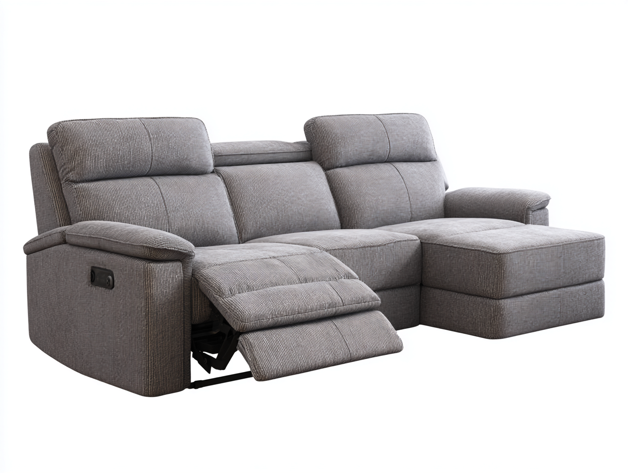 Canapé d'angle en tissu 265x165x100 cm - gris - avec fonction relax électrique et méridienne intégrée-Homelyia