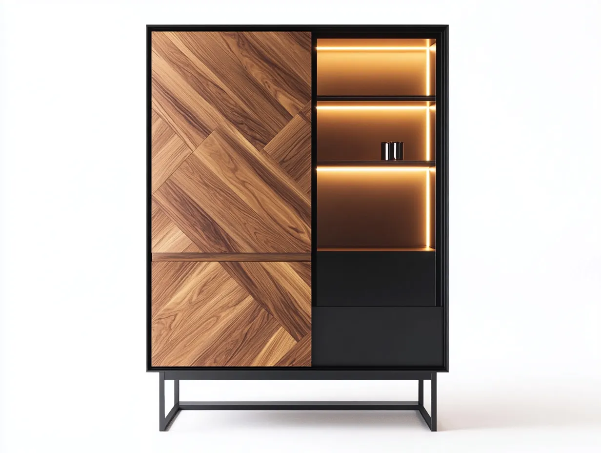 Vitrine en bois et métal 120x40x165 cm - noir - avec éclairage LED intégré au design moderne-Homelyia