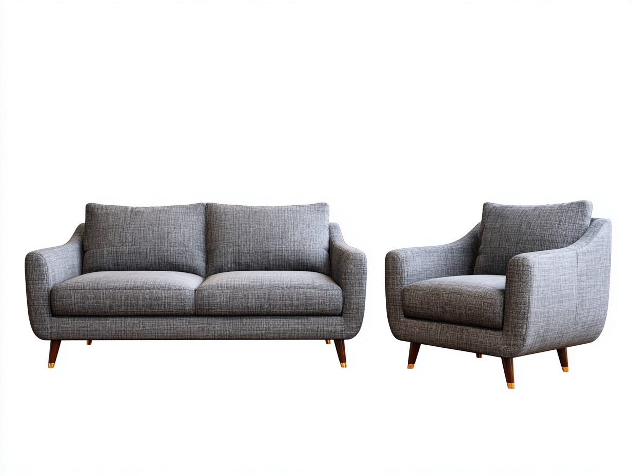 Ensemble canapé 2 places 180x90x95 cm et fauteuil 100x90x95 cm - tissu gris clair - style contemporain-Homelyia