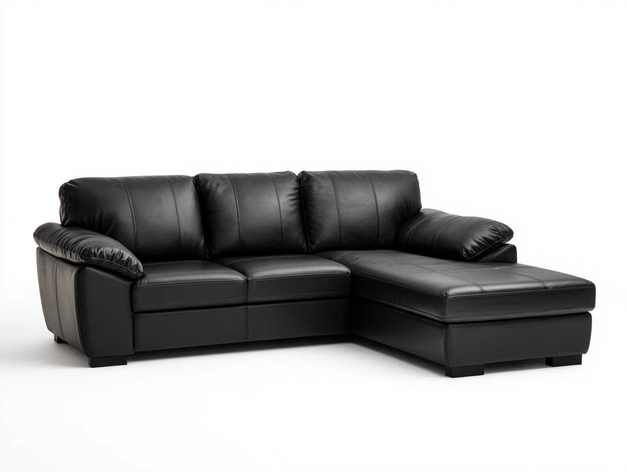 Canapé d'angle 3 places - cuir véritable noir - 260x160x85 cm - accoudoirs rembourrés - confort moderne-Homelyia