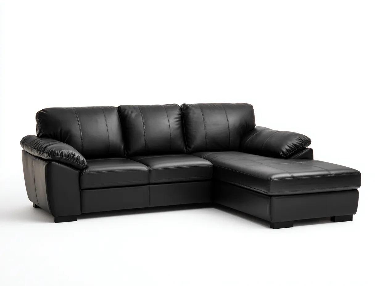 Canapé d'angle 3 places - cuir véritable noir - 260x160x85 cm - accoudoirs rembourrés - confort moderne-Homelyia