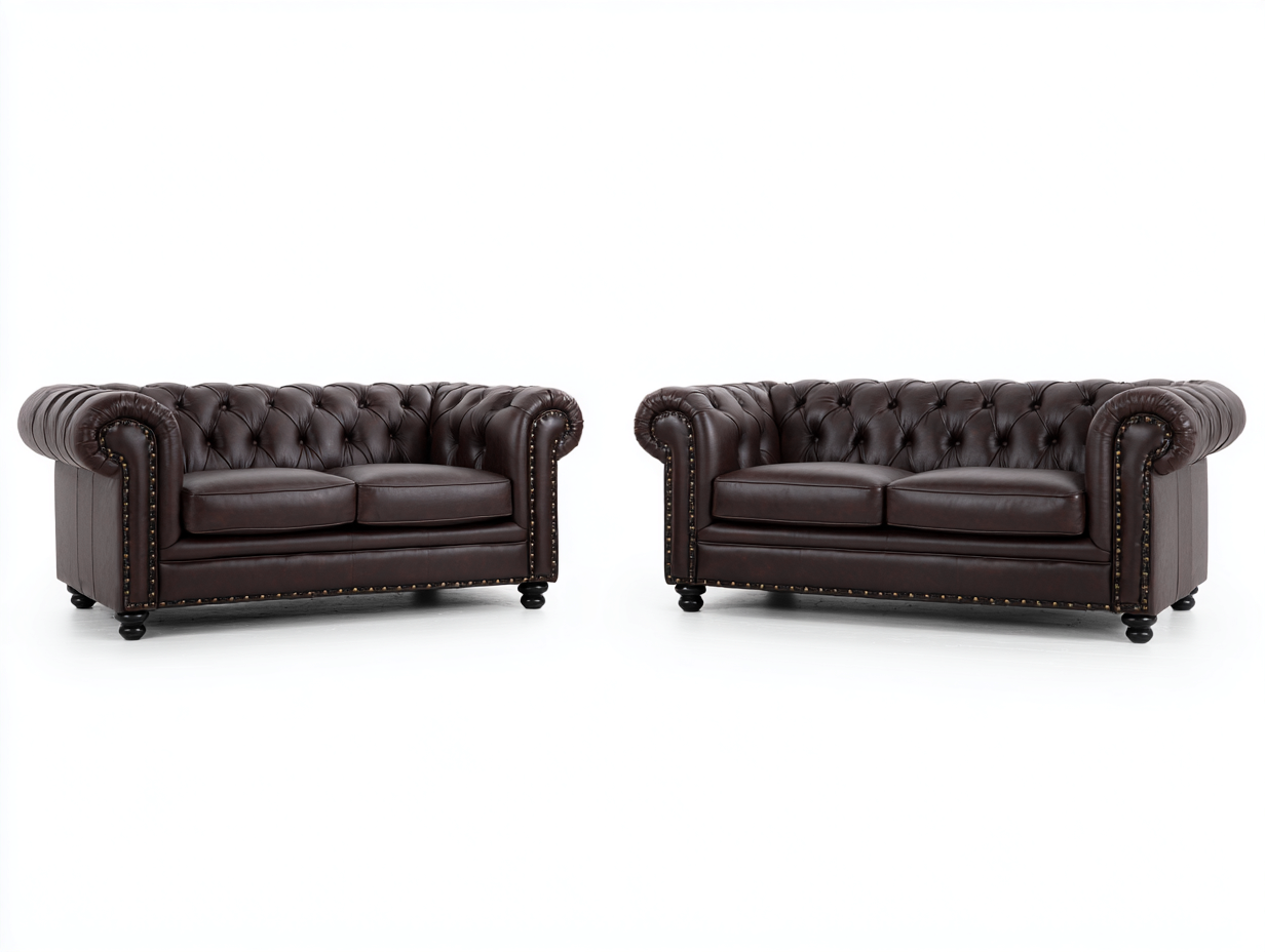 Ensemble de 2 canapés 2 places en cuir véritable 165x90x75 cm - marron foncé - style Chesterfield classique-Homelyia