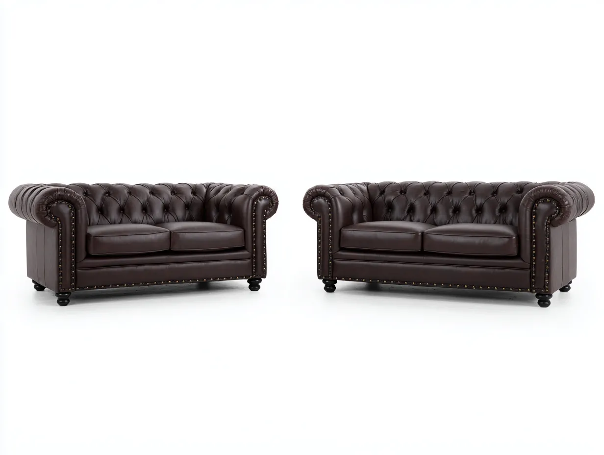 Ensemble de 2 canapés 2 places en cuir véritable 165x90x75 cm - marron foncé - style Chesterfield classique-Homelyia