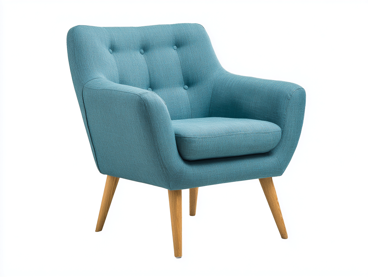 Fauteuil en tissu avec pieds en bois 79x82x88 cm - bleu clair/bois naturel - style scandinave-Homelyia