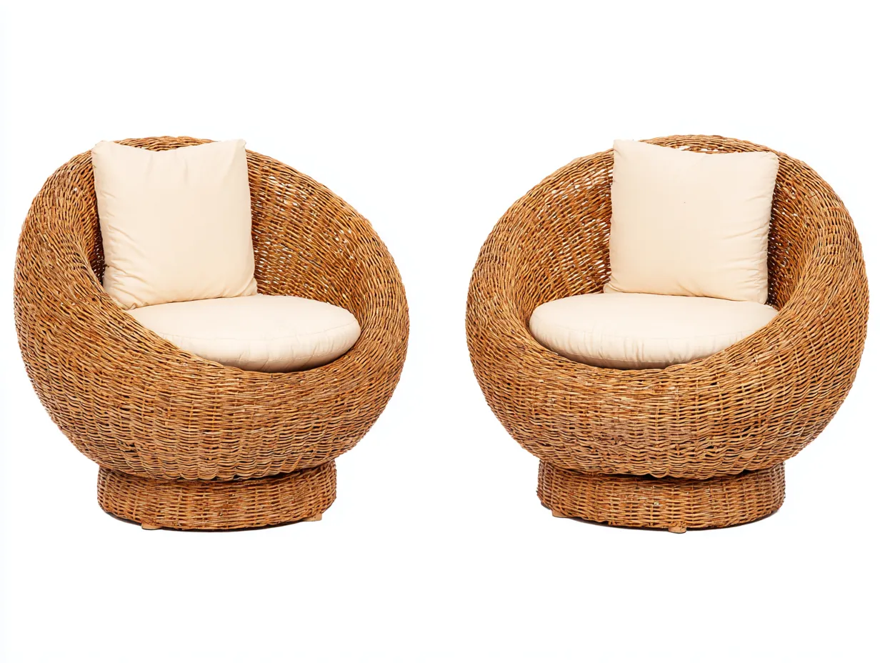 Fauteuils de jardin en rotin synthétique 85x85x90 cm - brun/beige - lot de 2 - design arrondi moderne-Homelyia
