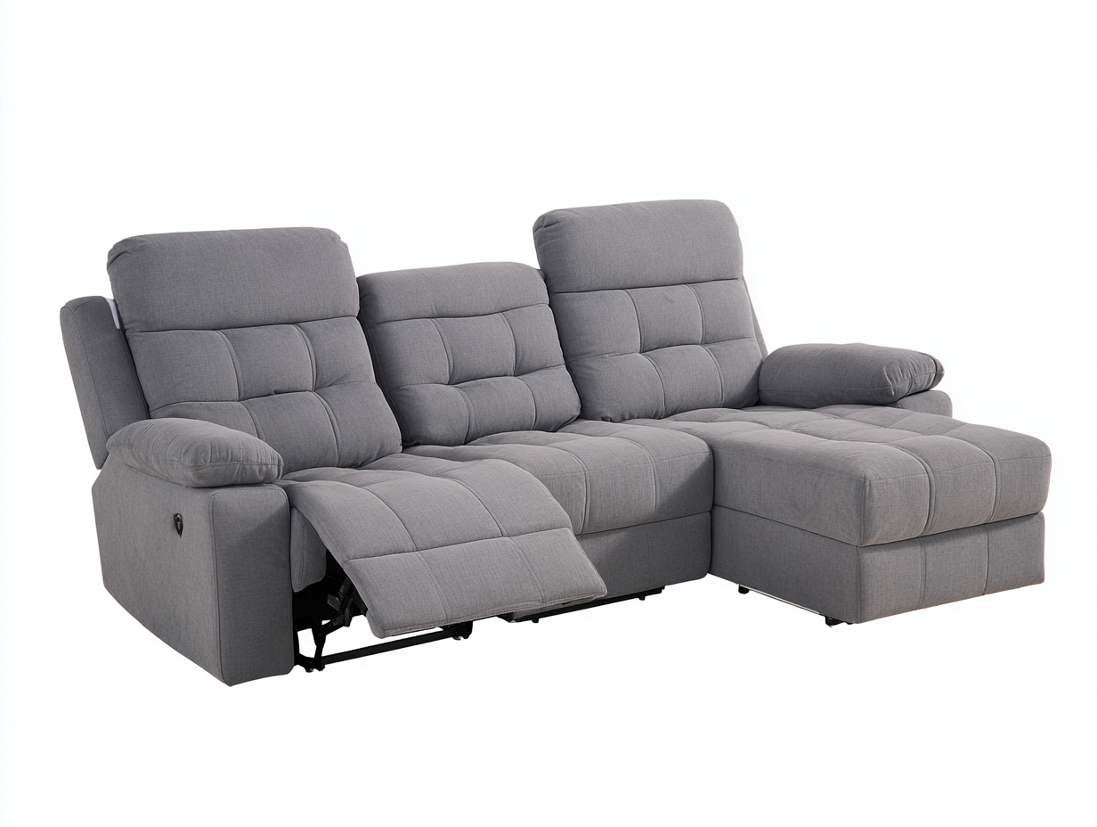 Canapé d'angle en tissu - 260x95x100 cm - gris clair - avec fonction relaxation-Homelyia