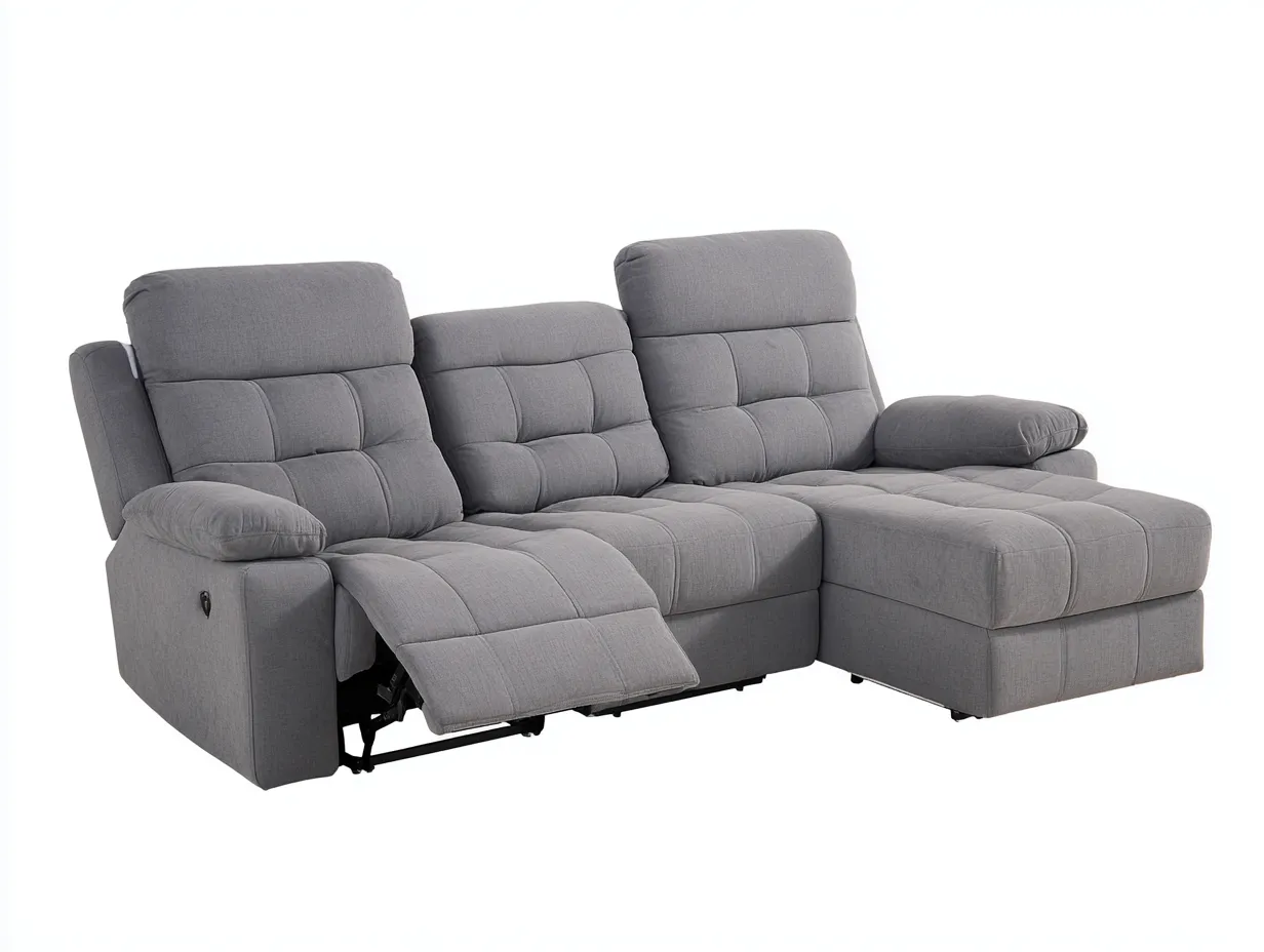 Canapé d'angle en tissu - 260x95x100 cm - gris clair - avec fonction relaxation-Homelyia