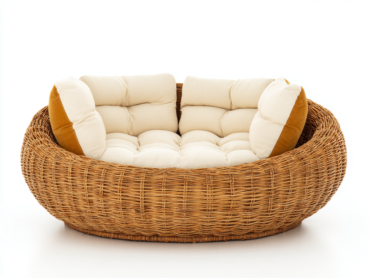 Canapé de jardin ovale en rotin synthétique 170x140x85 cm - brun clair - design cocon relaxant-Homelyia