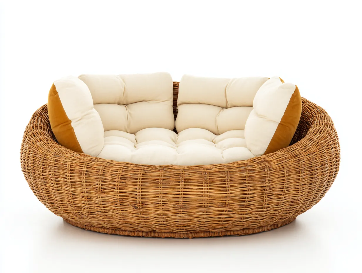 Canapé de jardin ovale en rotin synthétique 170x140x85 cm - brun clair - design cocon relaxant-Homelyia