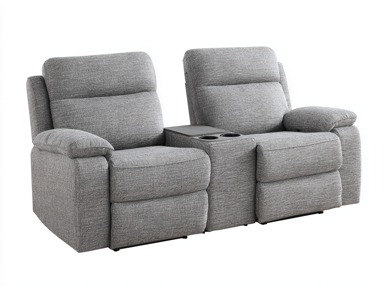 Canapé 2 places en tissu - 165x95x105 cm - gris clair - avec fonction relaxation et porte-gobelets-Homelyia