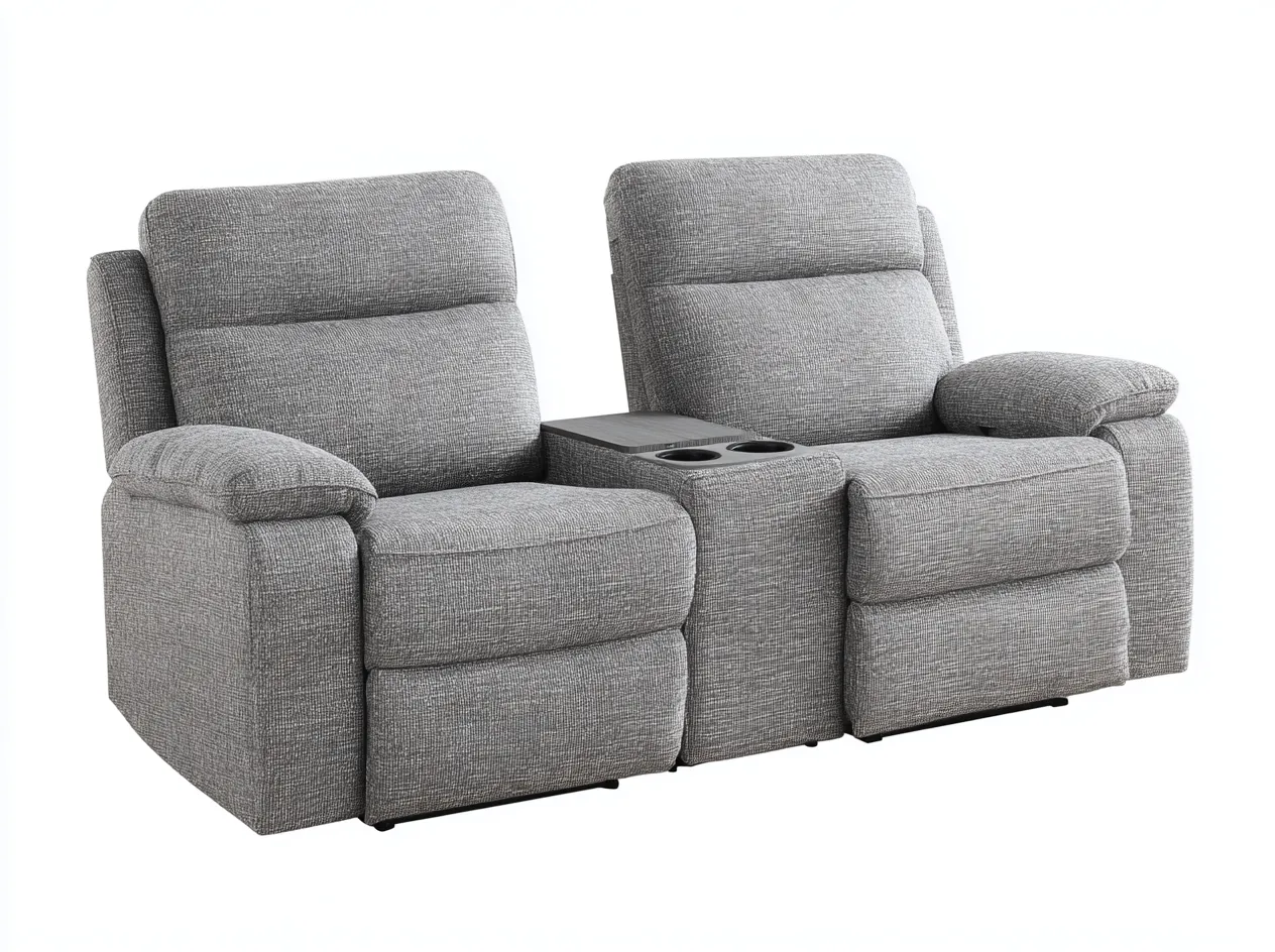 Canapé 2 places en tissu - 165x95x105 cm - gris clair - avec fonction relaxation et porte-gobelets-Homelyia