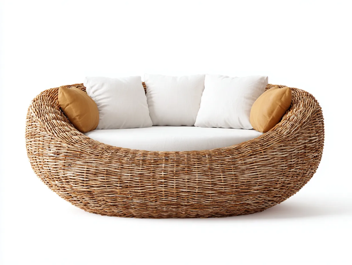 Canapé de jardin 2 places en rotin synthétique 180x95x85 cm - brun/blanc - design ovale moderne-Homelyia