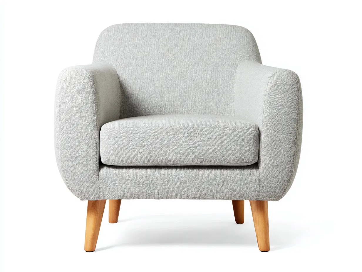 Fauteuil en tissu 76x80x84 cm - gris clair / pieds bois naturel - style scandinave minimaliste-Homelyia