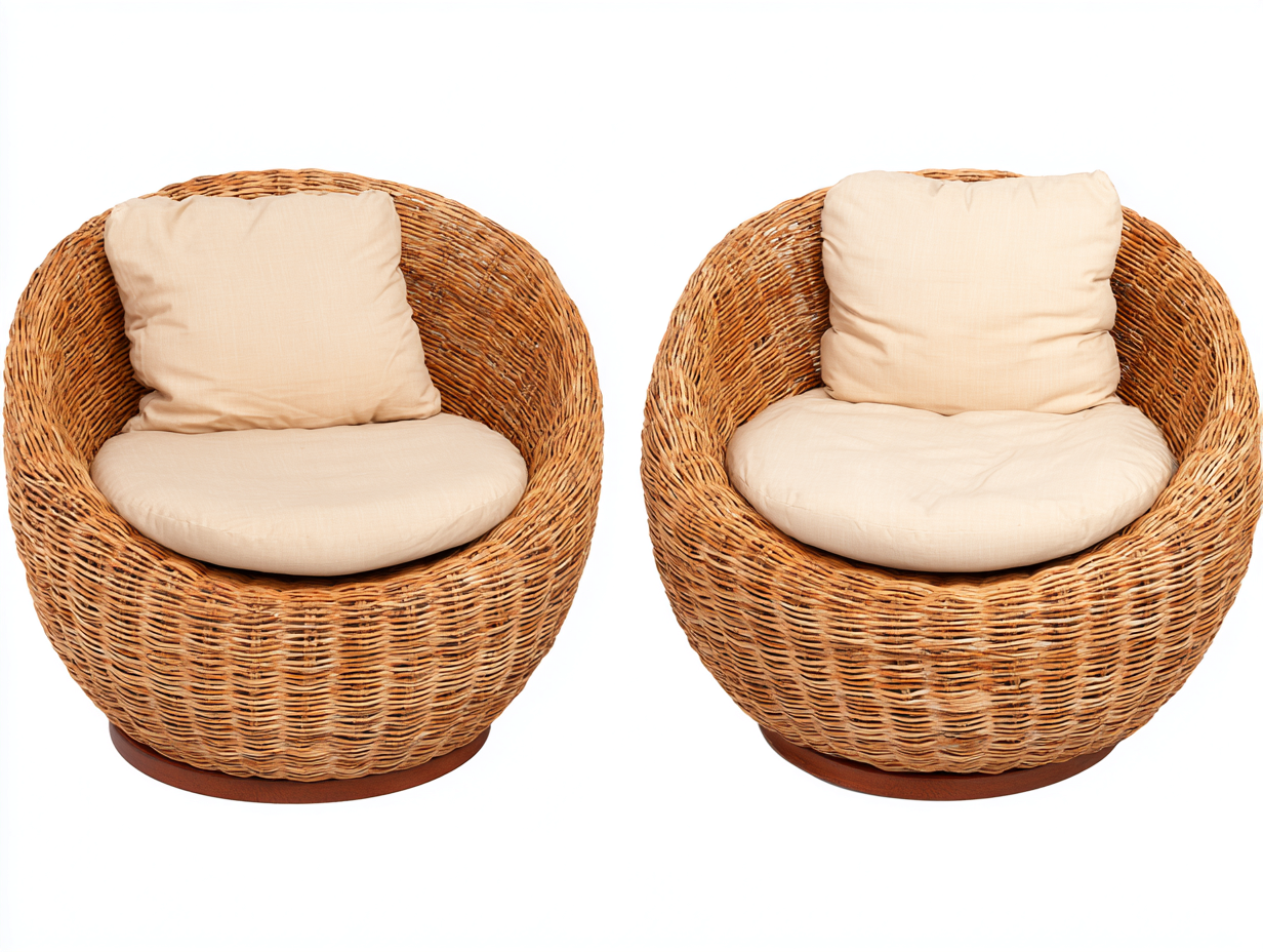 Fauteuils de jardin en rotin synthétique 80x80x85 cm - brun clair/beige - lot de 2 - design arrondi contemporain-Homelyia