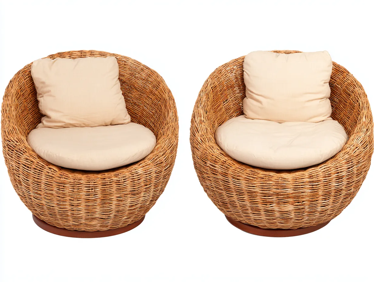 Fauteuils de jardin en rotin synthétique 80x80x85 cm - brun clair/beige - lot de 2 - design arrondi contemporain-Homelyia