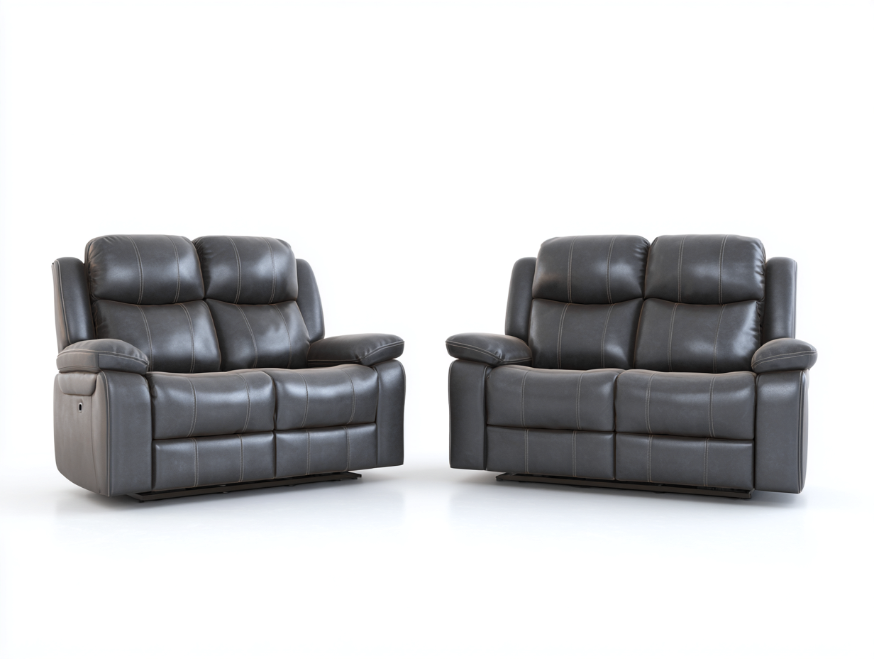 Canapé 2 places 165x95x100 cm et canapé 2 places 165x95x100 cm en cuir - gris foncé - avec mécanisme relax électrique - style contemporain-Homelyia