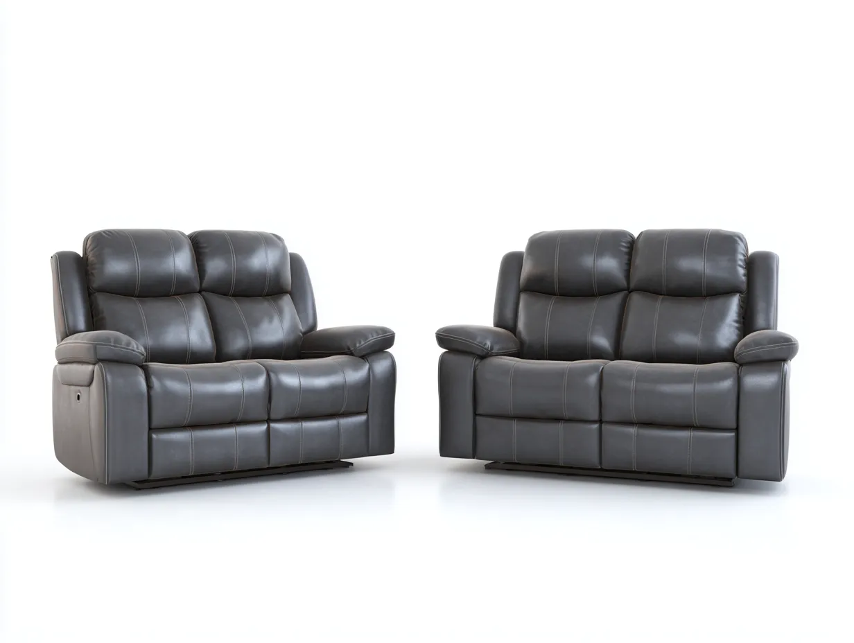 Canapé 2 places 165x95x100 cm et canapé 2 places 165x95x100 cm en cuir - gris foncé - avec mécanisme relax électrique - style contemporain-Homelyia