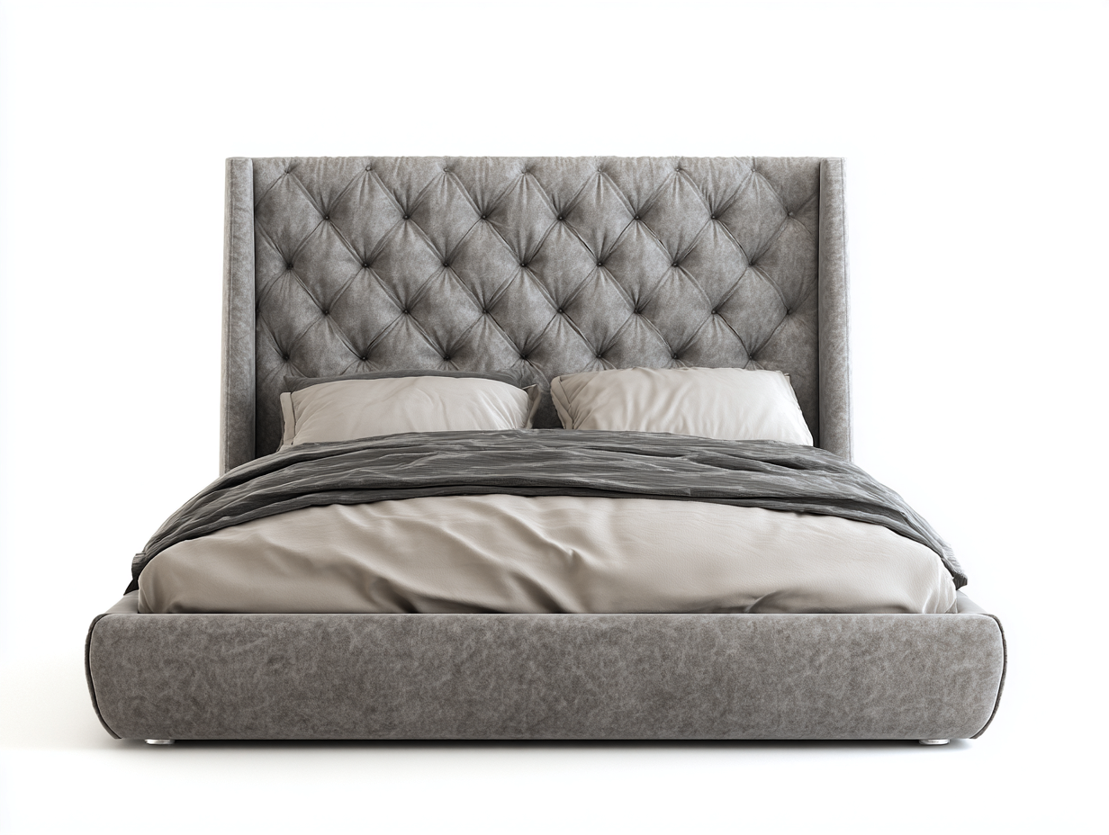 Lit double tapissé 160x200x120 cm - gris - design moderne-Homelyia