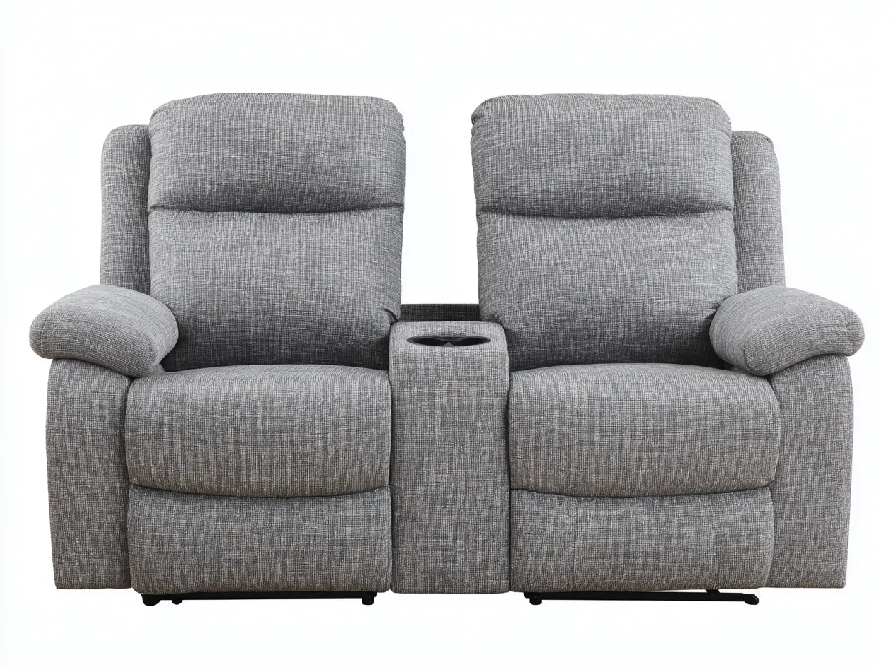 Canapé 2 places en tissu 165x95x100 cm - gris - avec fonctions relax manuelles et porte-gobelets intégrés-Homelyia