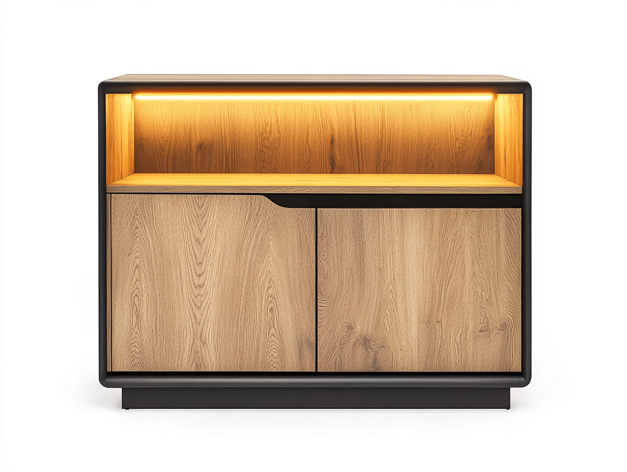 Vitrine en bois et verre 130x40x110 cm - chêne clair/noir - avec espace de rangement - style moderne-Homelyia