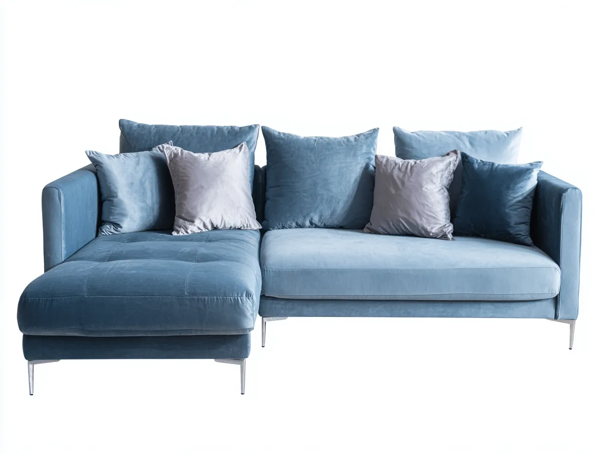 Canapé d'angle 3 places - tissu velours bleu clair - 265x160x85 cm - pieds métalliques argentés - design moderne et confortable-Homelyia