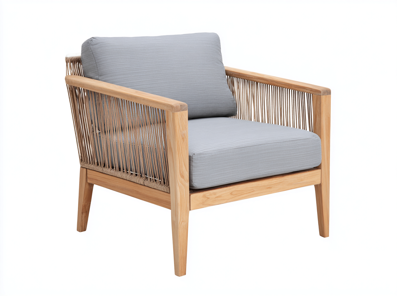 Fauteuil de jardin en bois de teck et corde 82x85x80 cm - couleur bois naturel/gris clair - design scandinave moderne-Homelyia