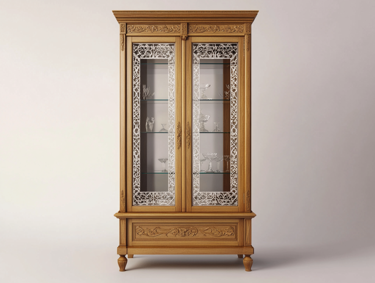 Vitrine en bois et verre 105x45x165 cm - chêne clair - avec espace de rangement - style antique-Homelyia