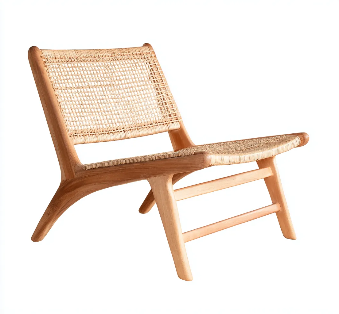 Fauteuil bas en bois et rotin 72x78x77 cm - bois naturel - style scandinave-Homelyia