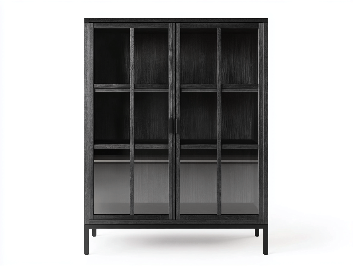 Vitrine en bois et verre 100x45x130 cm - noir - avec espace de rangement - design moderne-Homelyia