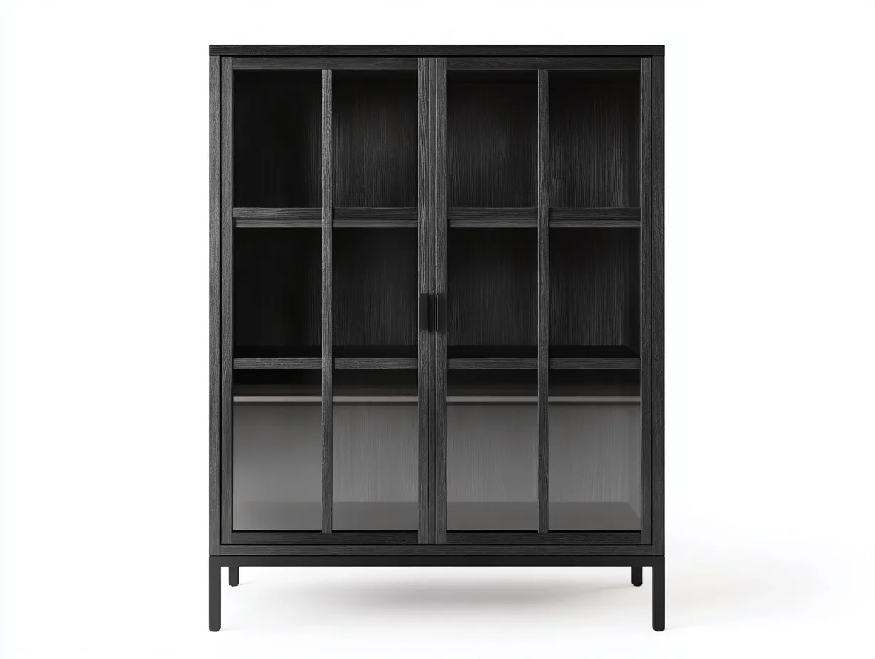 Vitrine en bois et verre 100x45x130 cm - noir - avec espace de rangement - design moderne-Homelyia