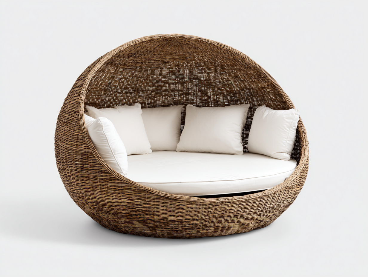 Canapé de jardin rond en rotin 160x160x150 cm - marron naturel - design cocon relaxant-Homelyia