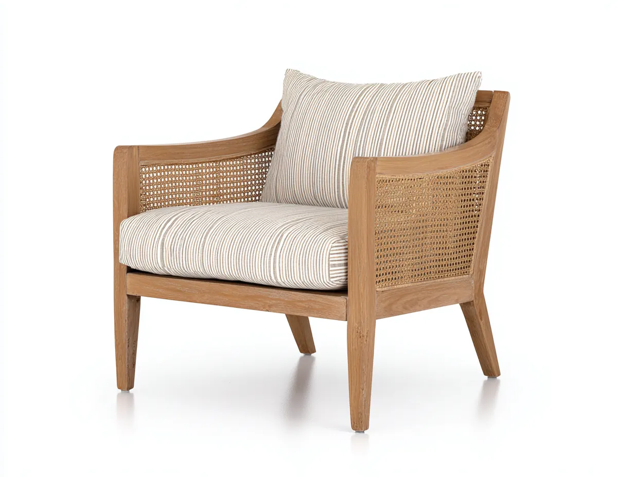 Fauteuil en bois et rotin 70x75x80 cm - beige / chêne clair - style naturel contemporain-Homelyia