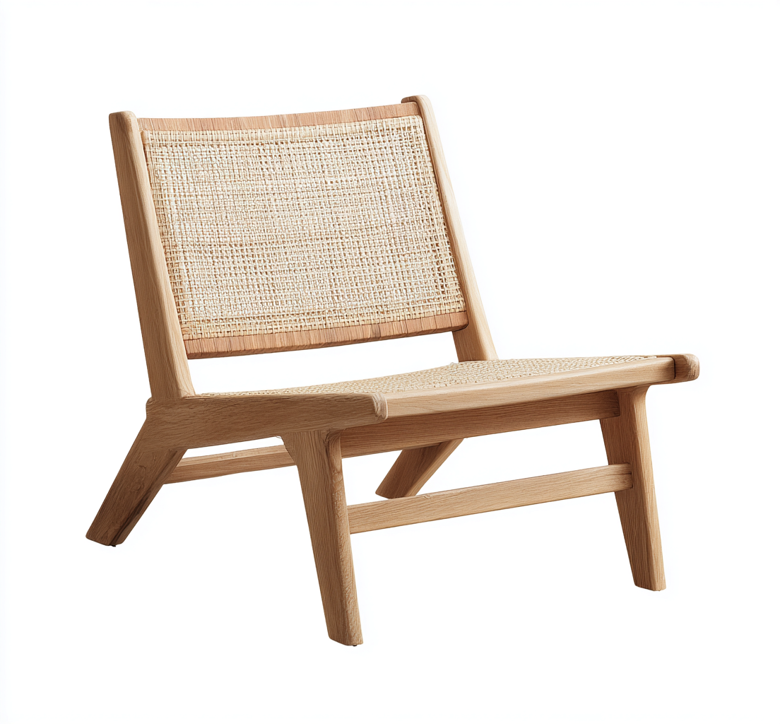 Fauteuil en bois et rotin 70x78x75 cm - chêne clair - style scandinave naturel-Homelyia