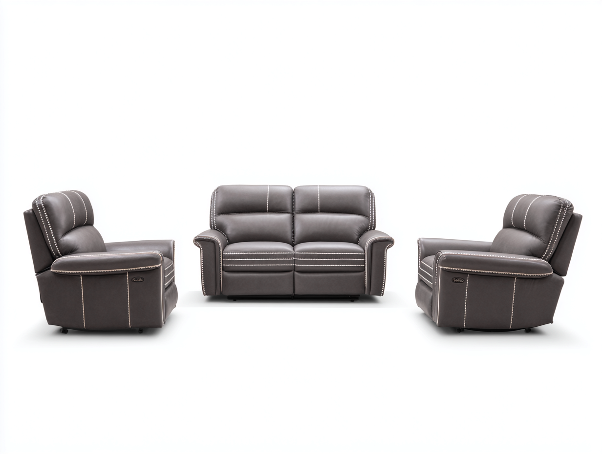 Ensemble canapé 2 places 160x95x100 cm et 2 fauteuils 95x90x100 cm en cuir synthétique - brun foncé - avec surpiqûres contrastées et design relax moderne-Homelyia