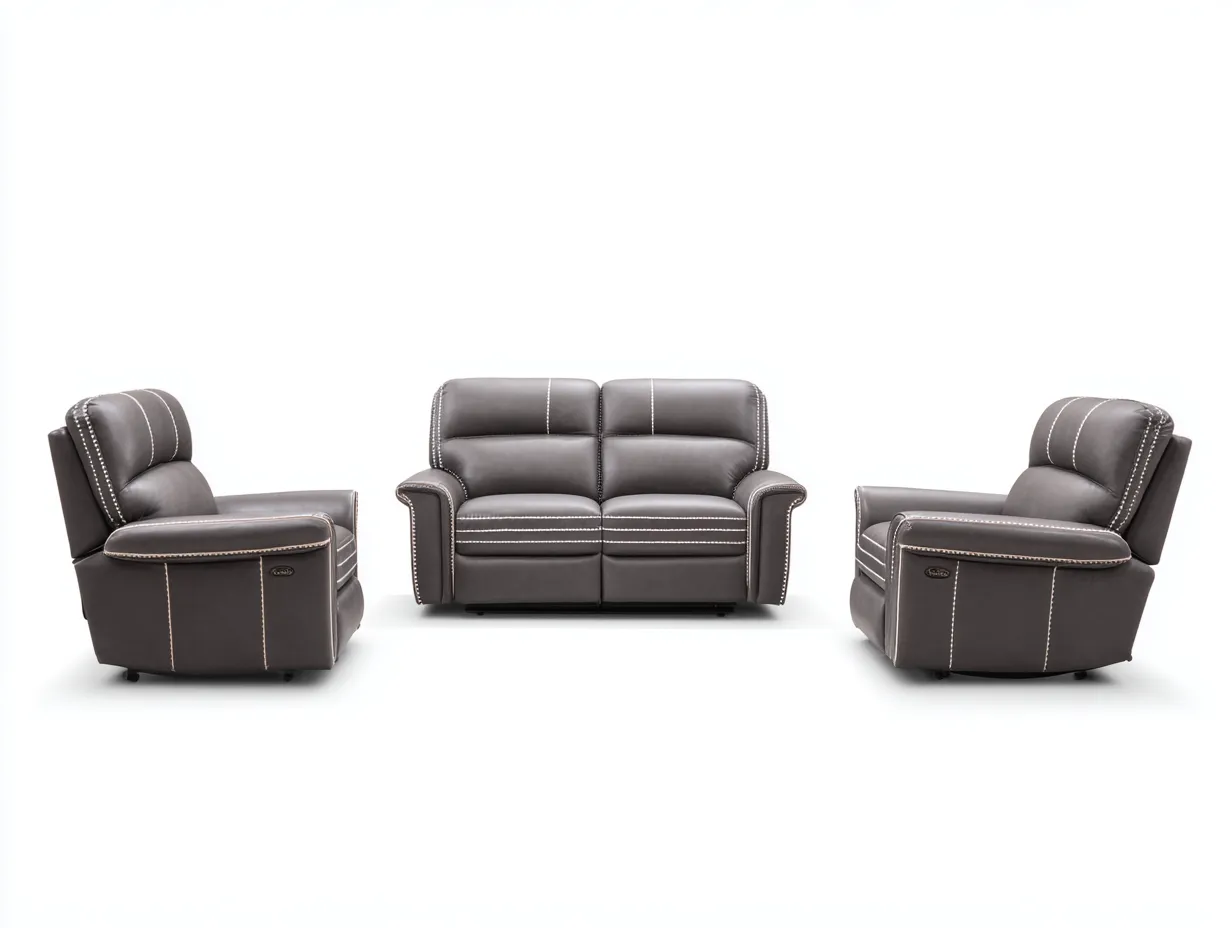 Ensemble canapé 2 places 160x95x100 cm et 2 fauteuils 95x90x100 cm en cuir synthétique - brun foncé - avec surpiqûres contrastées et design relax moderne-Homelyia