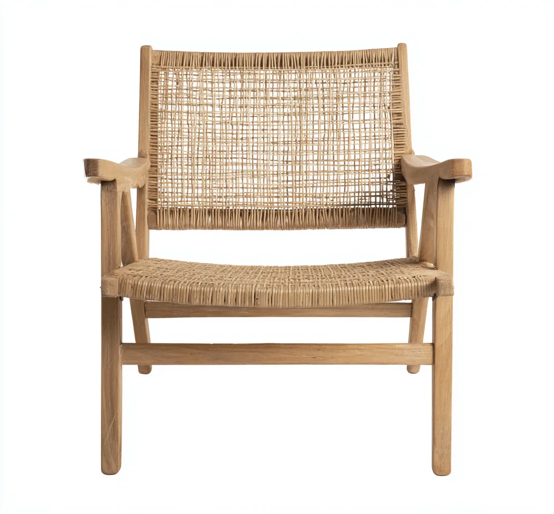 Fauteuil en bois et rotin 75x81x84 cm - bois naturel - style artisanal-Homelyia