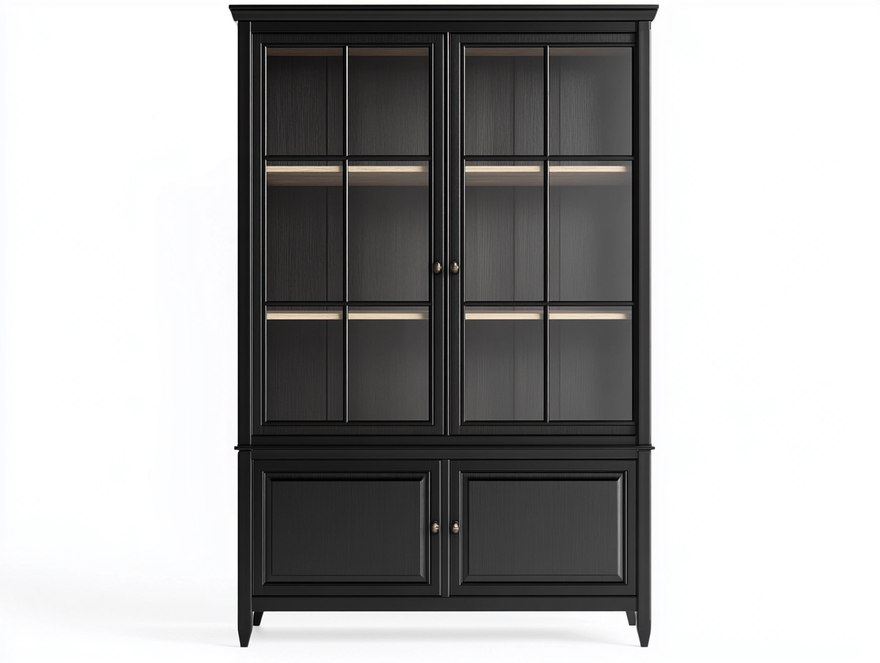 Vitrine en bois et verre 110x45x160 cm - noir - avec espace de rangement - style classique-Homelyia