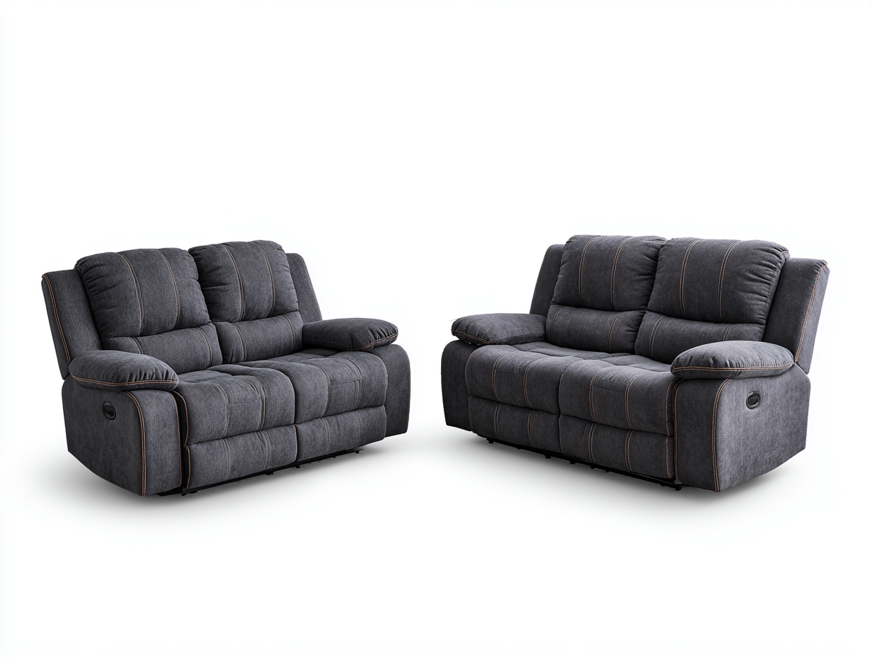 Canapés 2 places 170x95x100 cm et 165x95x100 cm en tissu - gris foncé - avec mécanisme relax manuel - style moderne confortable-Homelyia