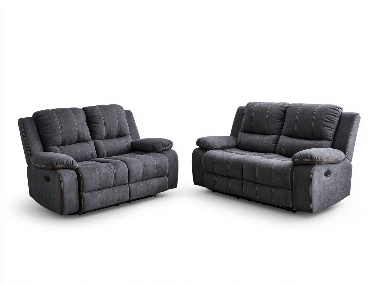 Canapés 2 places 170x95x100 cm et 165x95x100 cm en tissu - gris foncé - avec mécanisme relax manuel - style moderne confortable-Homelyia