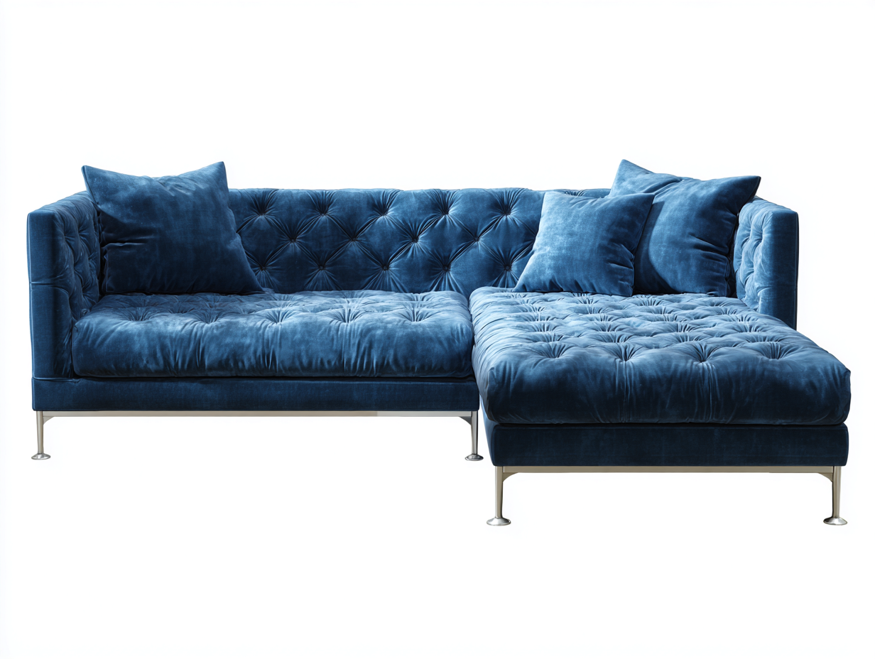 Canapé d'angle 3 places - tissu velours bleu - 265x160x85 cm - assise capitonnée - style moderne élégant-Homelyia