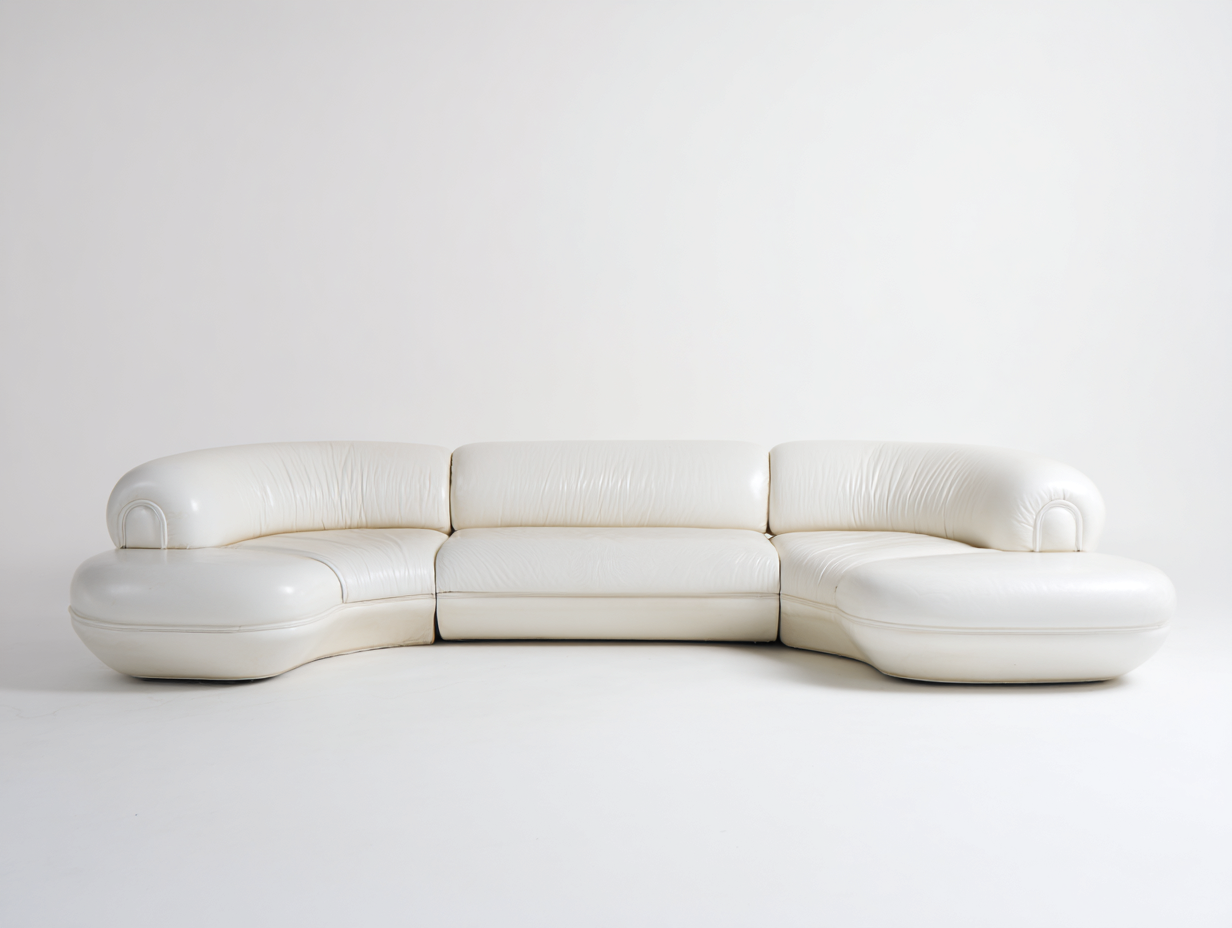 Canapé d'angle panoramique - cuir véritable blanc - 340x150x80 cm - design arrondi contemporain - confort haut de gamme-Homelyia