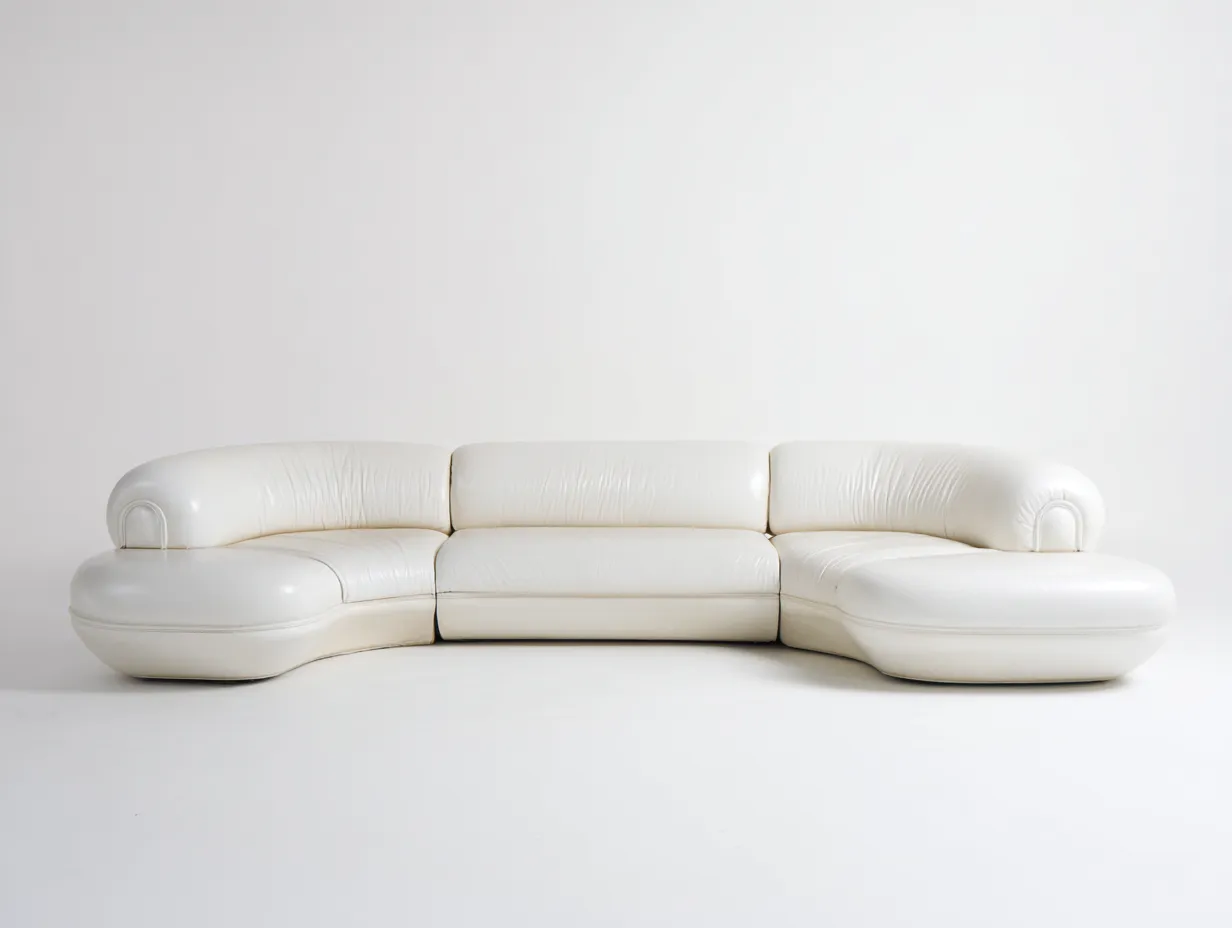 Canapé d'angle panoramique - cuir véritable blanc - 340x150x80 cm - design arrondi contemporain - confort haut de gamme-Homelyia